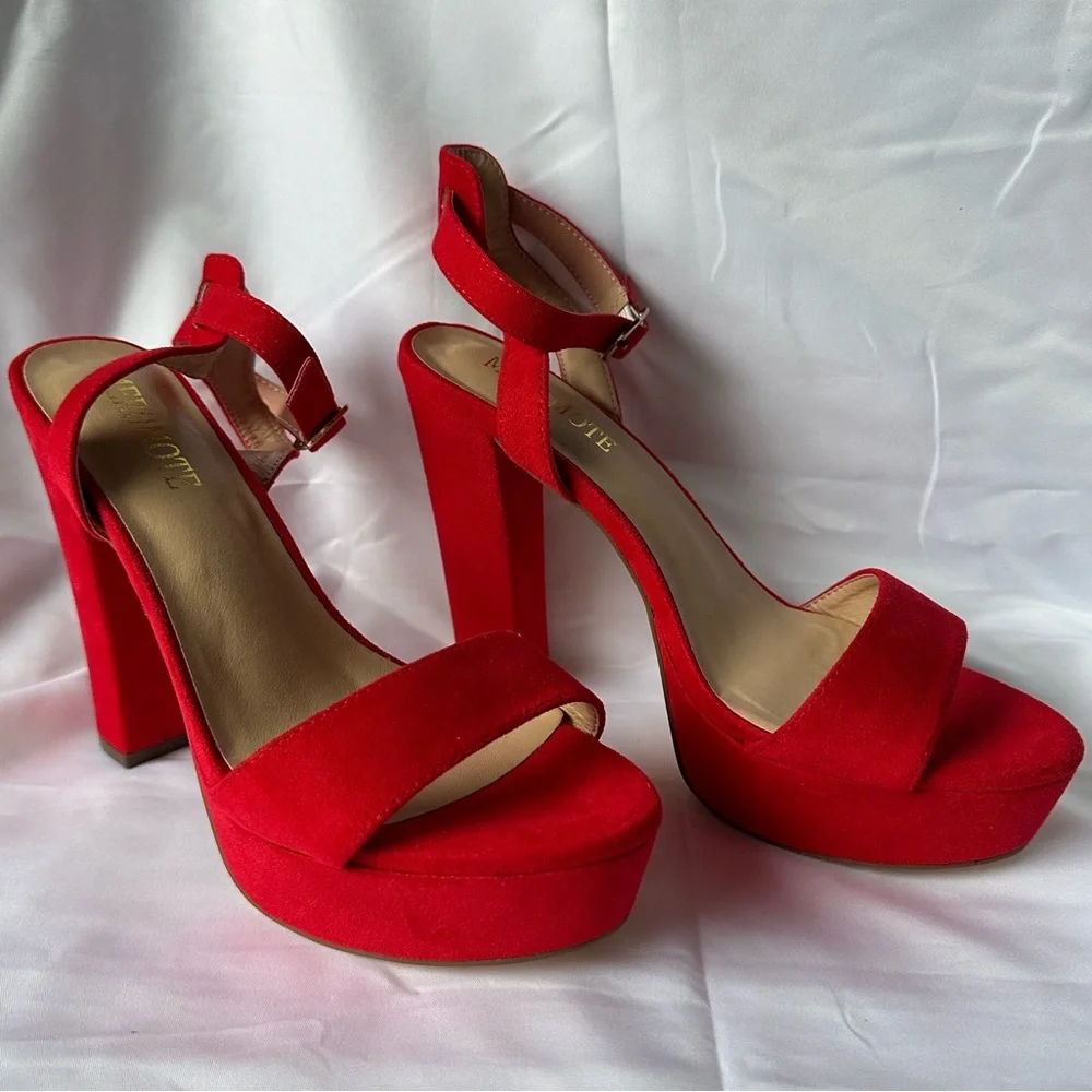 Merumote Red Platform Block Heel Sandals Women’s 8.5 Ankle Strap Open Toe